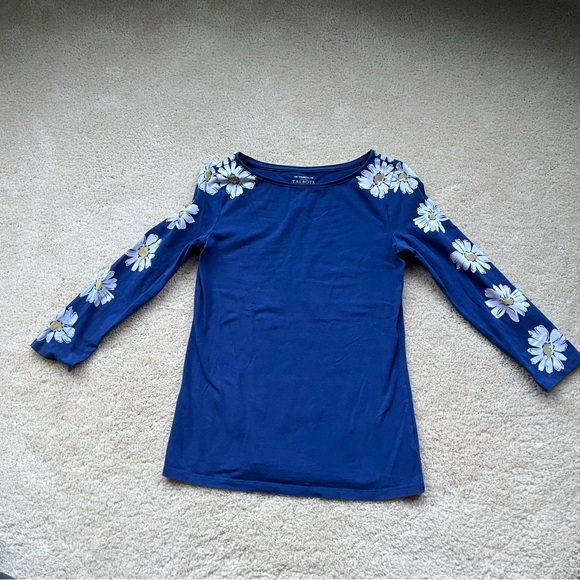 Talbots Tops - Talbots Tee Blue Shirt w/ Daisy Print 3/4 Sleeves - Size XS - VGUC - Stretch